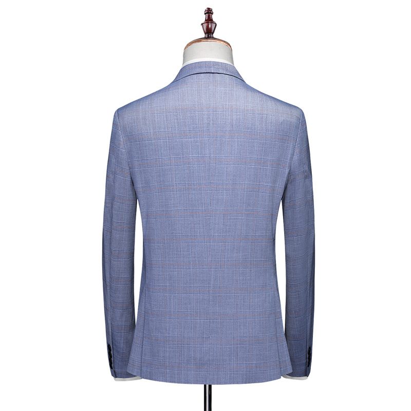 3-delt Herredragt Mode Elegant Formelt Tøj Plaidmønster To Knapper - Blå