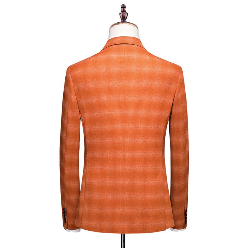 3-delt Herredragt Plaidmønster Business Moderne Slankt Formelt Tøj Én Knapper - Orange